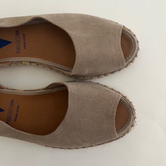 Verbena 'Cruz' Taupe Suede Espadrilles Women's 40 / US 8 Open Toe Slip On Flat - Picture 8 of 10